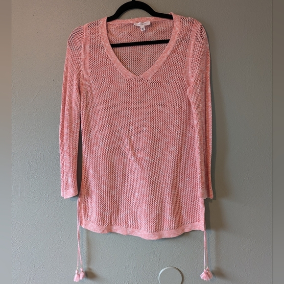 Talbots Sweaters - Talbots Pink Crochet Knit Top with Tassel Detail Size MP